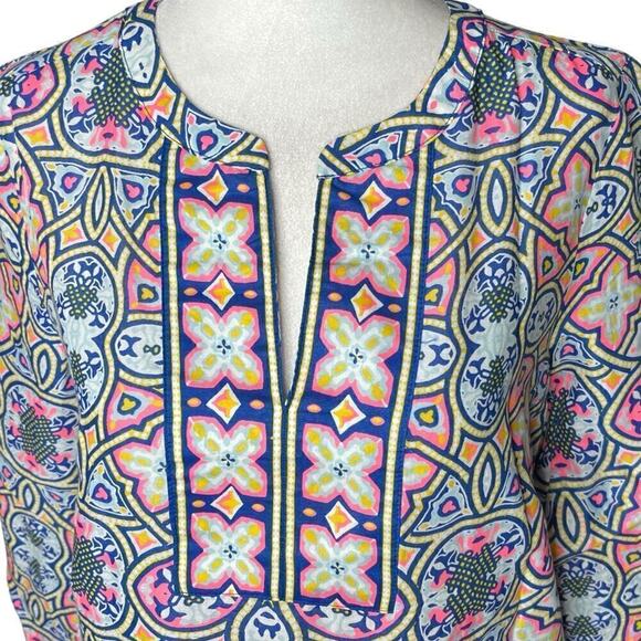 Talbots colorful Geometric Tunic Blouse Cotton V-neckline Size Small Petite - Picture 3 of 11